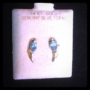Vintage Solid 14kt 14k yellow gold genuine blue topaz earrings